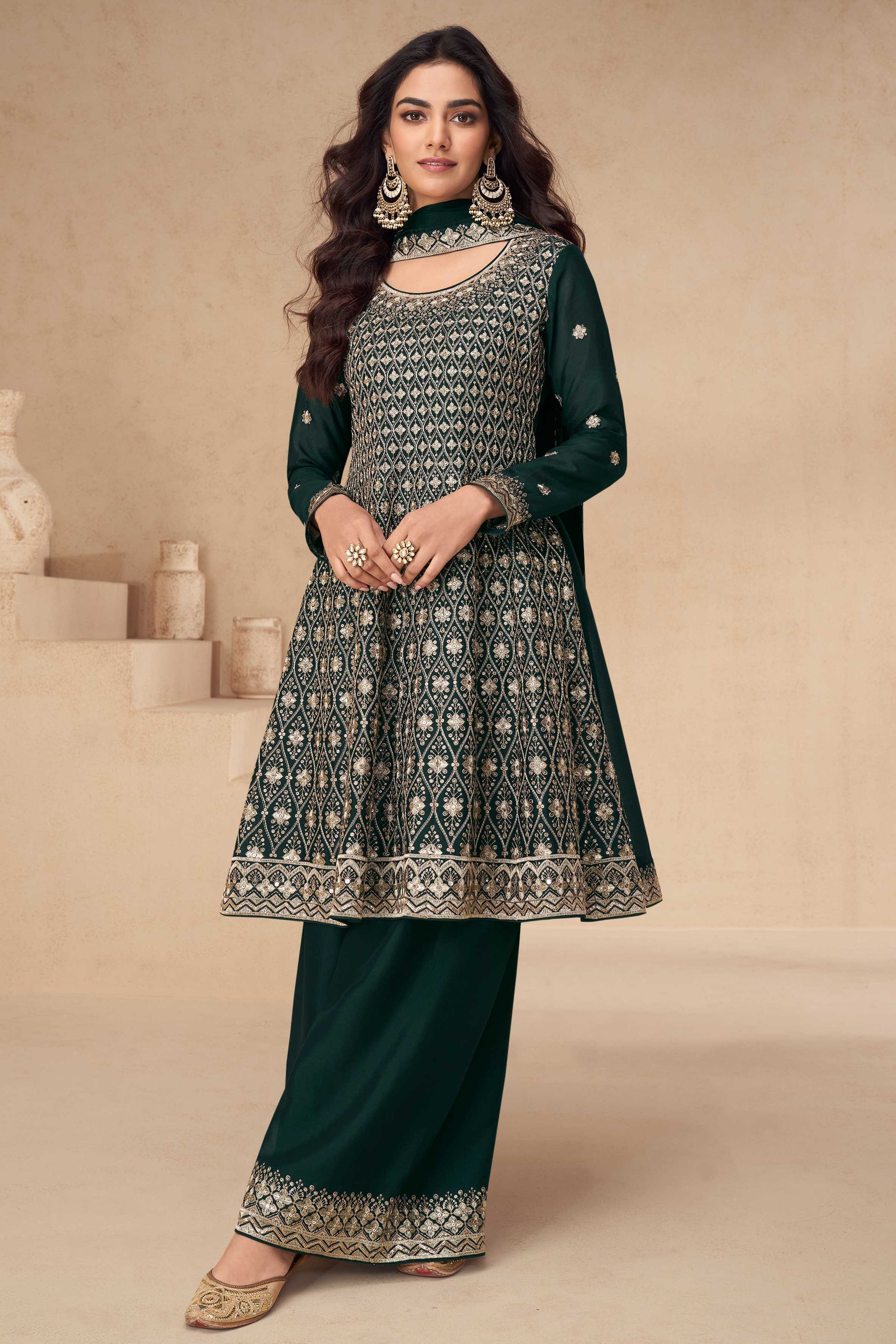 Green Readymade Chinon Silk A-Line Suit-SS329_1_SareeButa.com