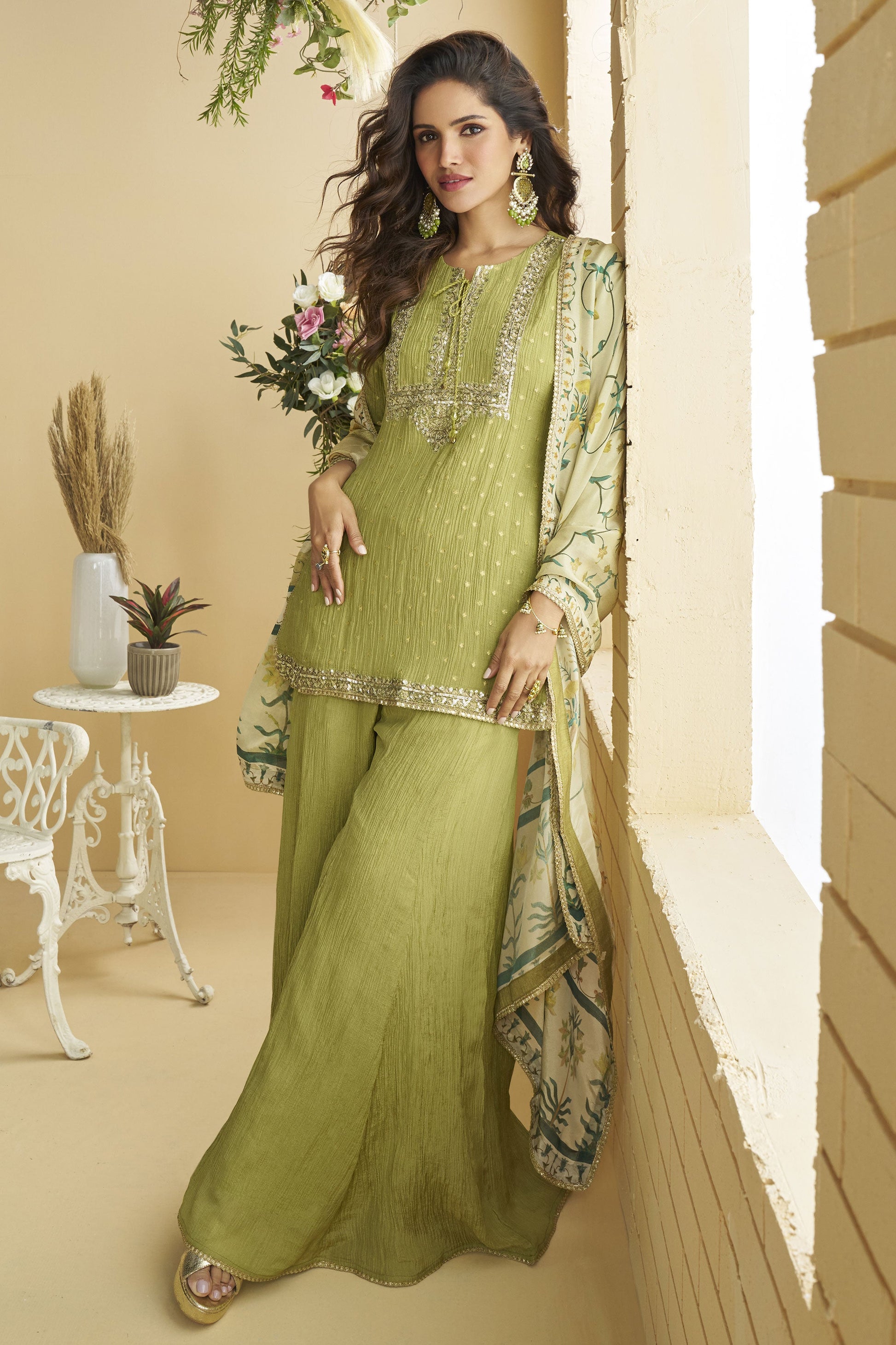 Green Readymade Chinon Silk Sharara Suit-SS818_1_SareeButa.com