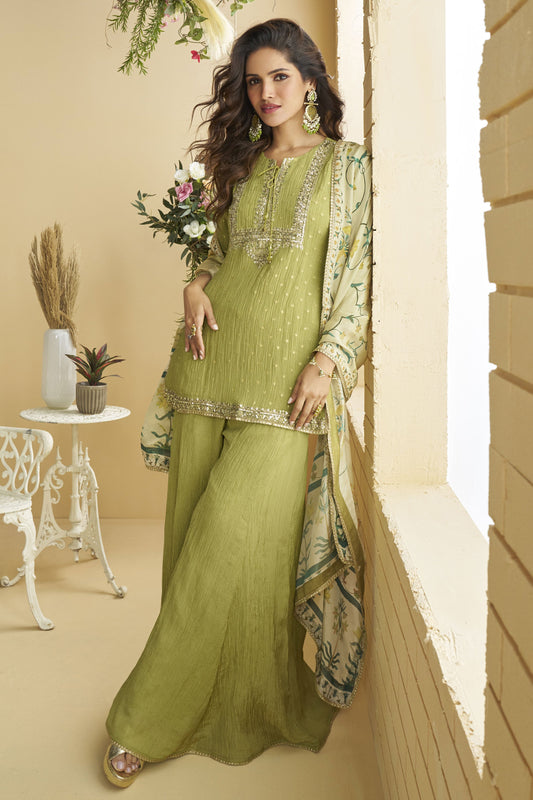 Green Readymade Chinon Silk Sharara Suit-SS818_1_SareeButa.com
