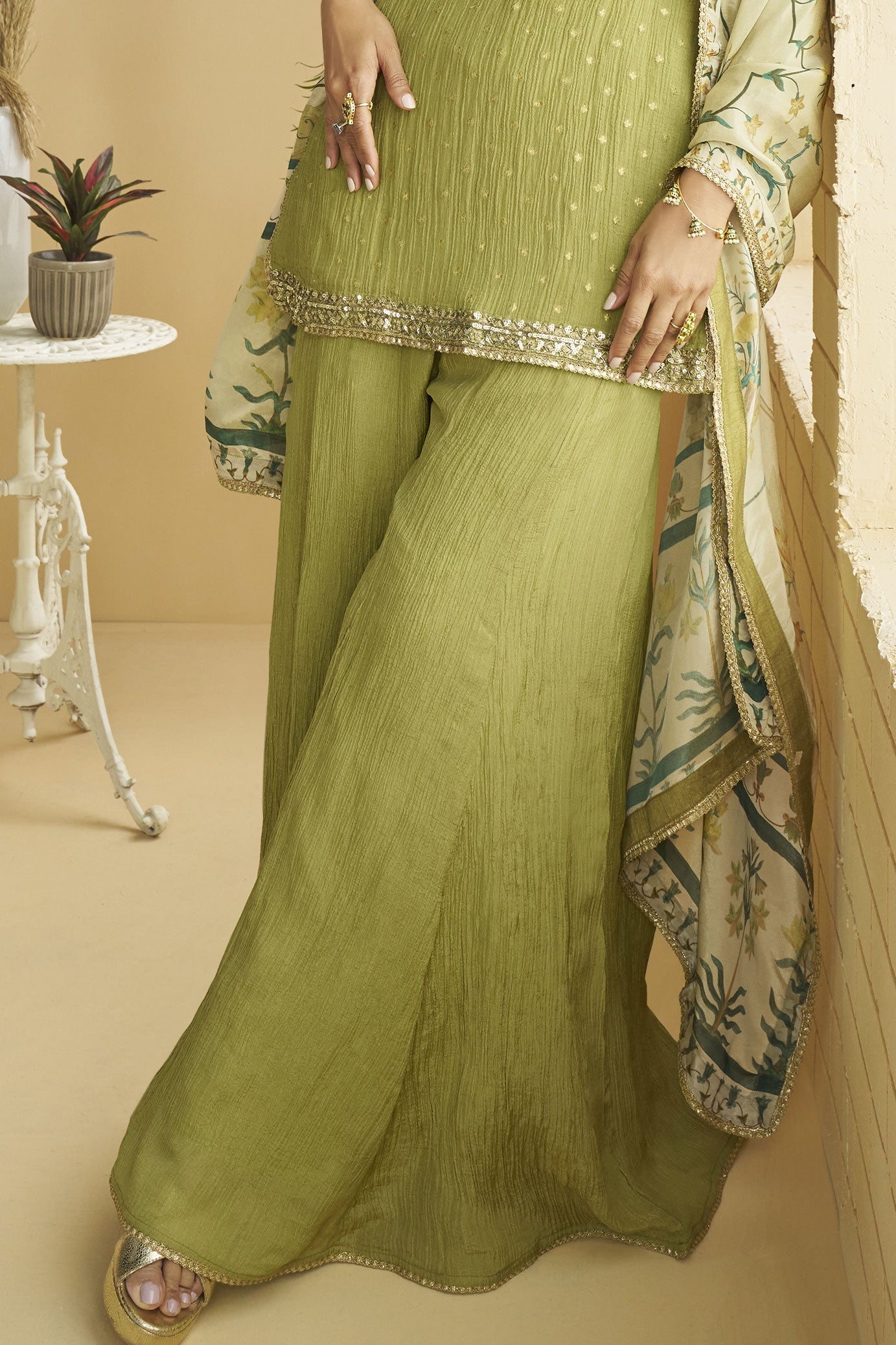 Green Readymade Chinon Silk Sharara Suit-SS818_3_SareeButa.com