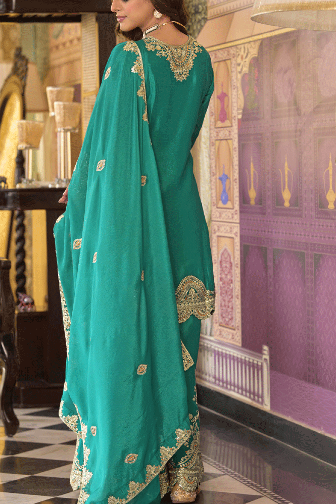 Green Readymade Embroidered Chinon A-Line Suit-SS825_3_SareeButa.com