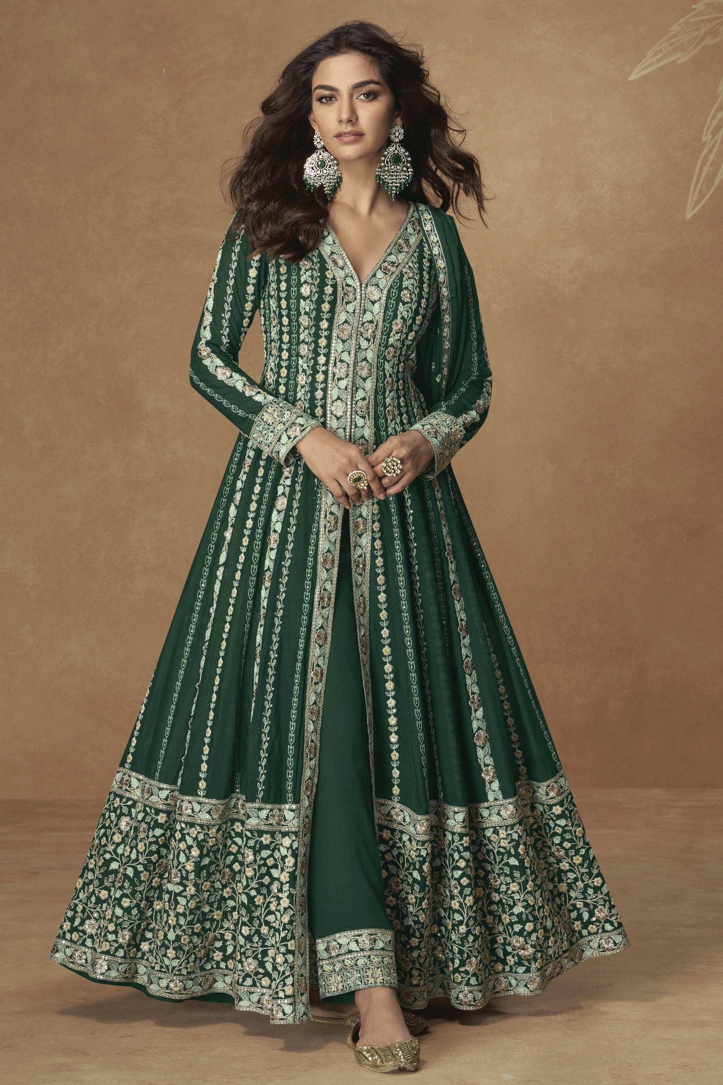 Green Readymade Embroidered Chinon Silk Suit-SS857_1_SareeButa.com