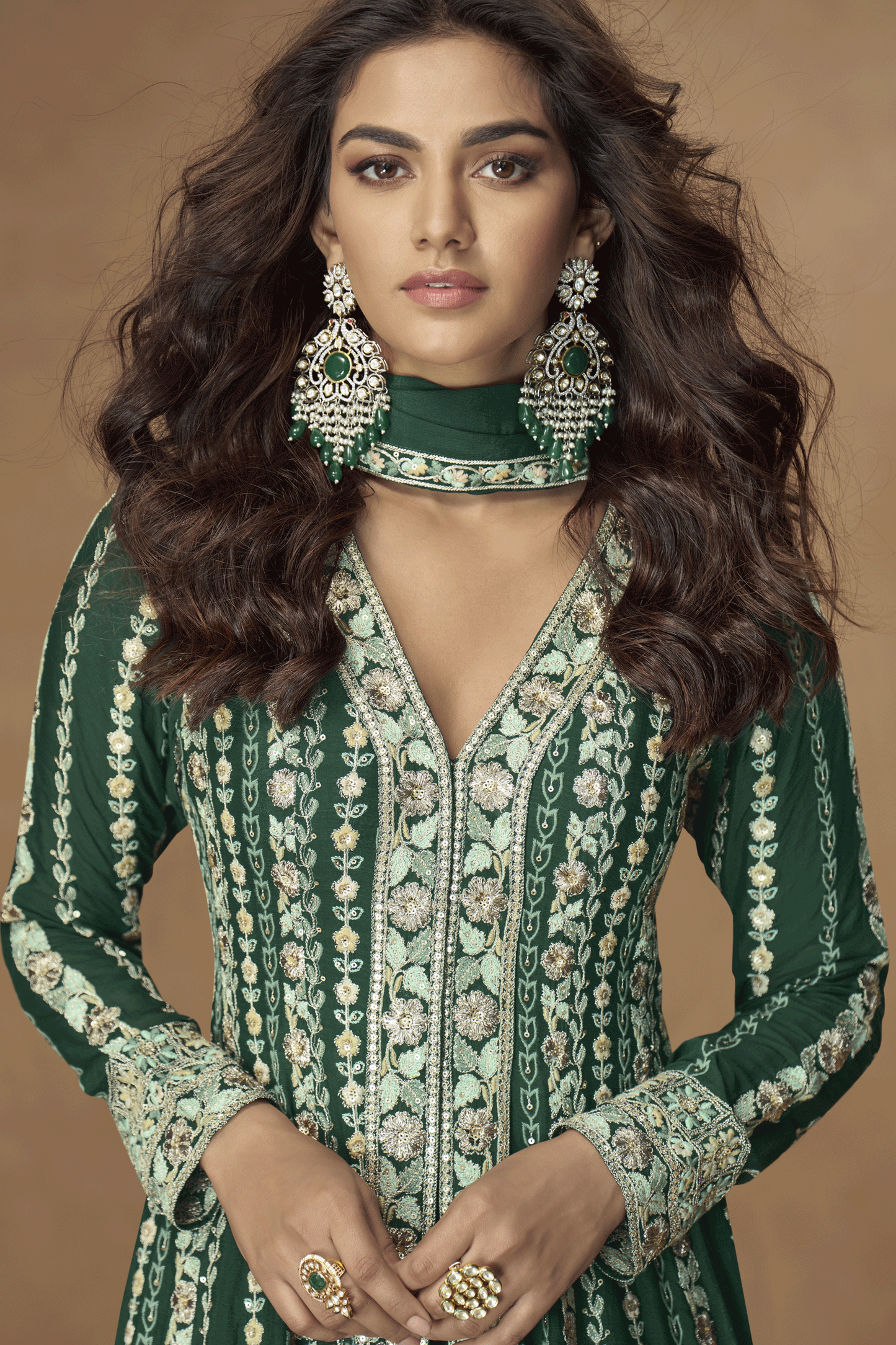 Green Readymade Embroidered Chinon Silk Suit-SS857_2_SareeButa.com