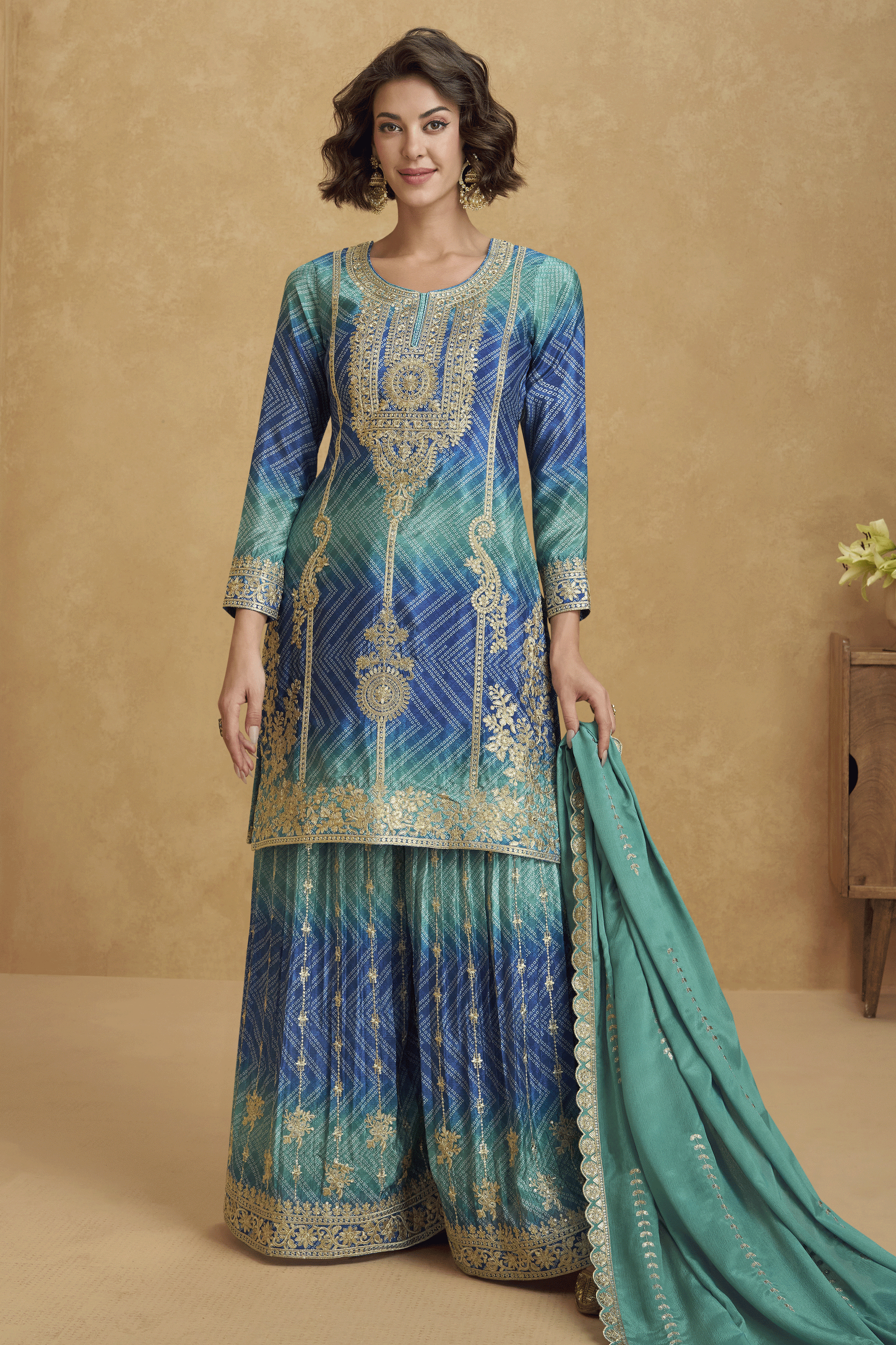 Green Readymade Embroidered Chinon Silk Suit-SS880_1_SareeButa.com