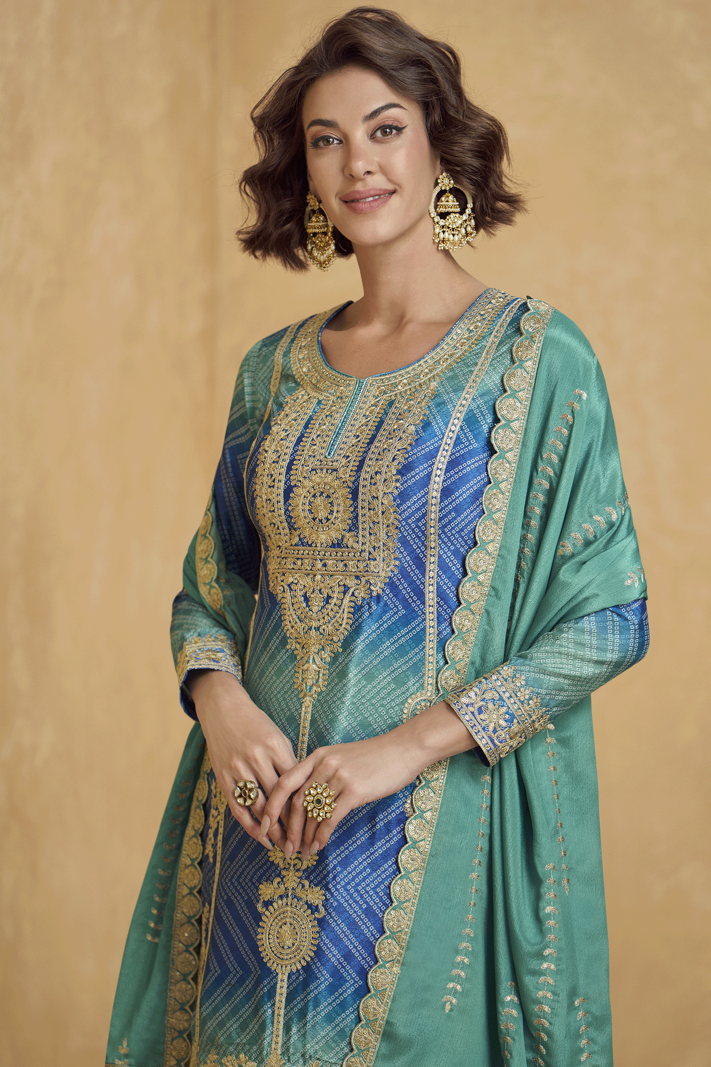 Green Readymade Embroidered Chinon Silk Suit-SS880_2_SareeButa.com