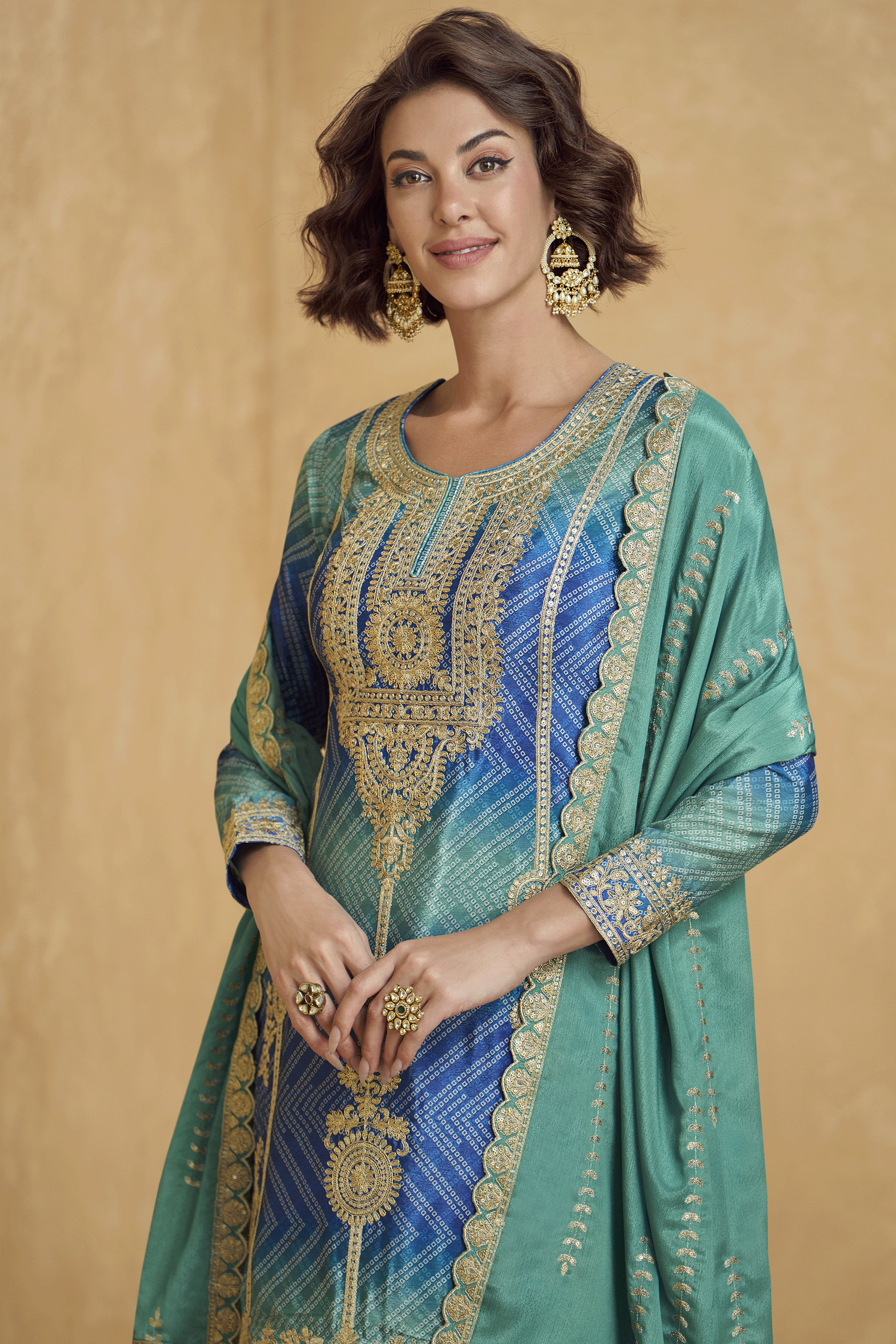 Green Readymade Embroidered Chinon Silk Suit-SS880_2_SareeButa.com