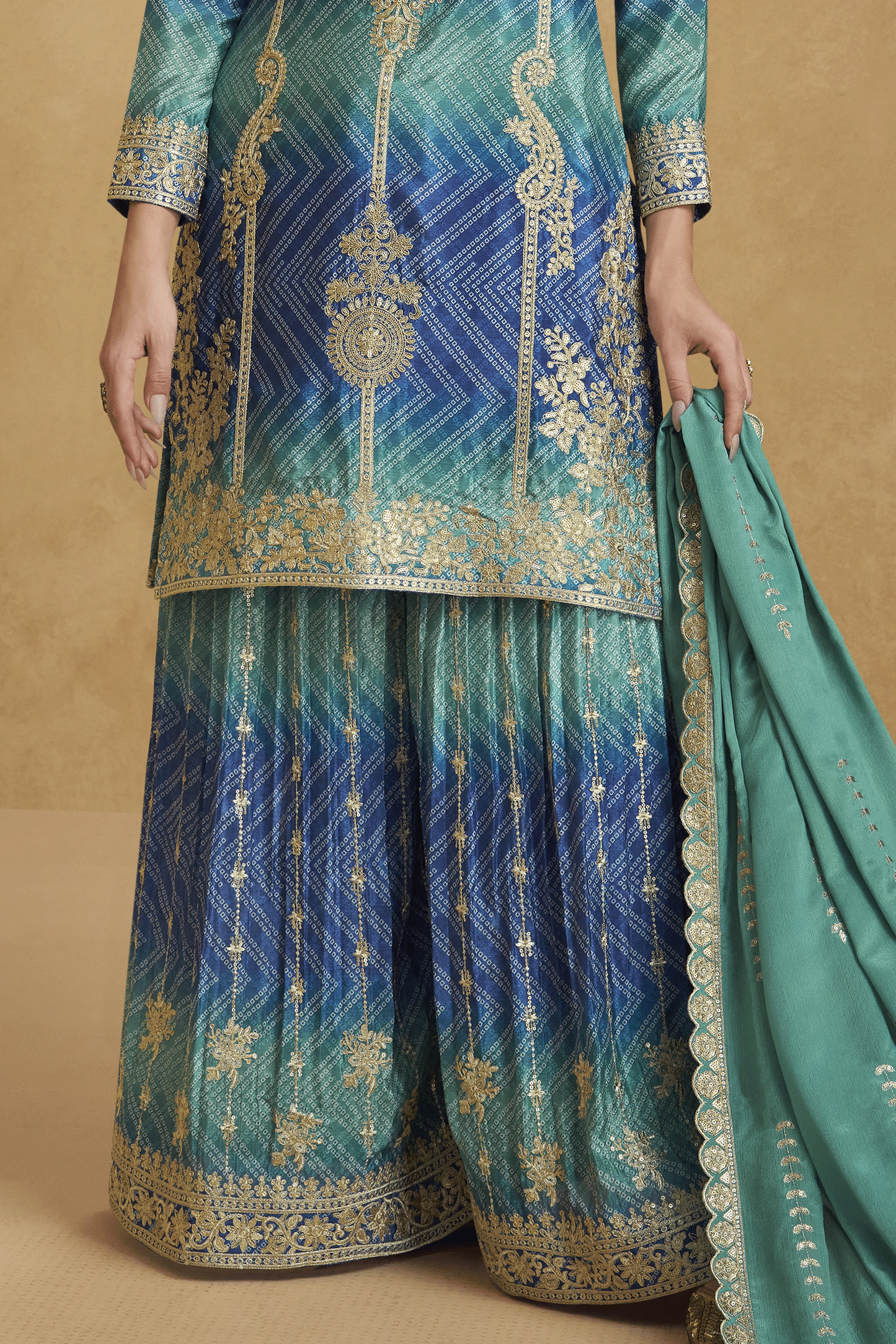 Green Readymade Embroidered Chinon Silk Suit-SS880_3_SareeButa.com