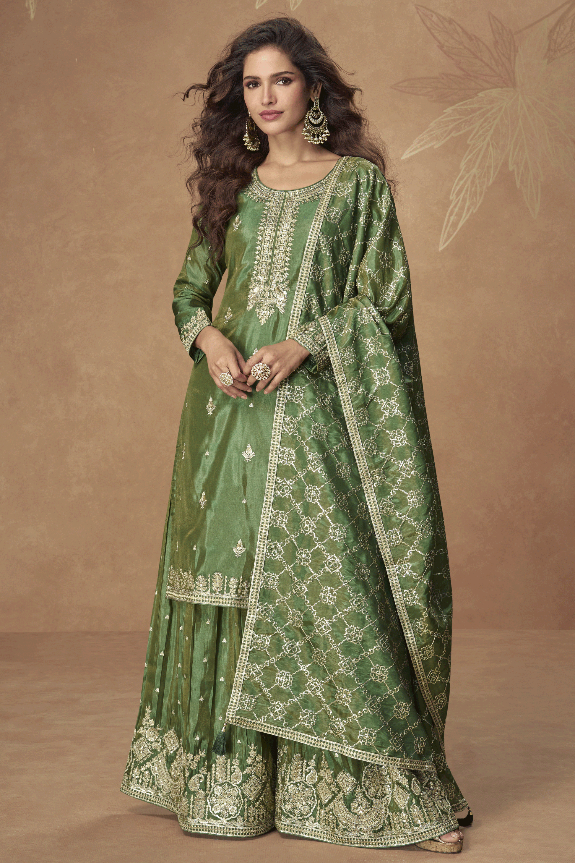 Green Readymade Embroidered Simar Silk Suit-SS866_1_SareeButa.com
