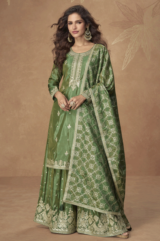 Green Readymade Embroidered Simar Silk Suit-SS866_1_SareeButa.com