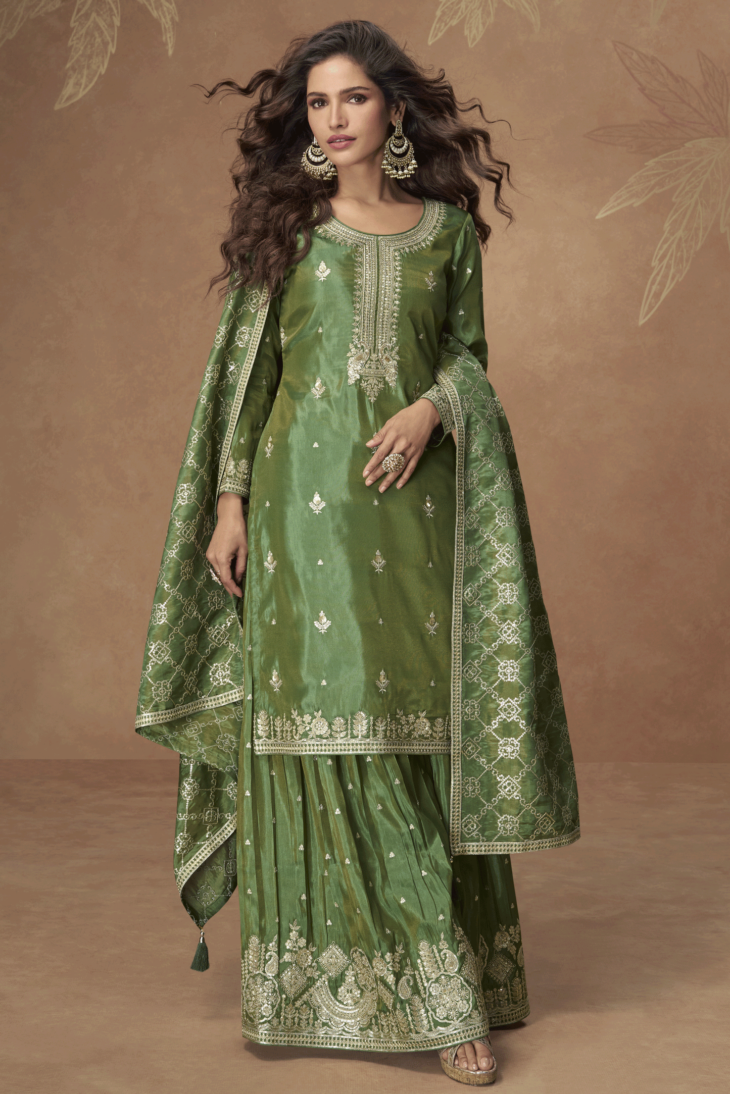 Green Readymade Embroidered Simar Silk Suit-SS866_3_SareeButa.com