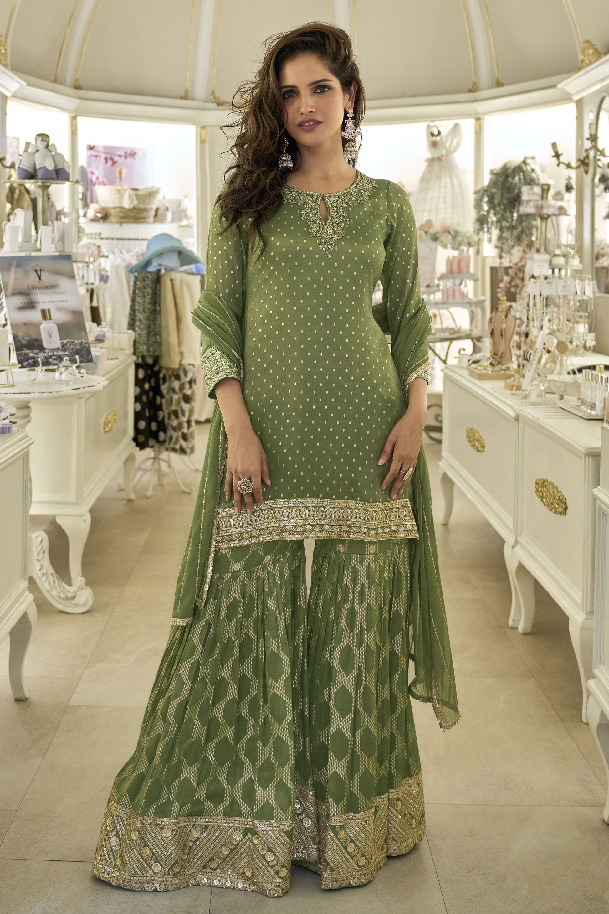 Green Readymade Embroidered Viscose Silk Sharara Suit-SS934_1_SareeButa.com