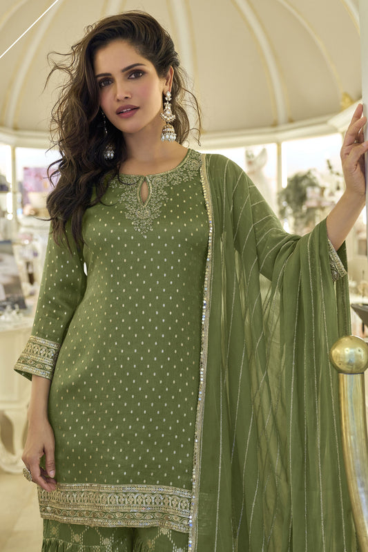 Green Readymade Embroidered Viscose Silk Sharara Suit-SS934_2_SareeButa.com