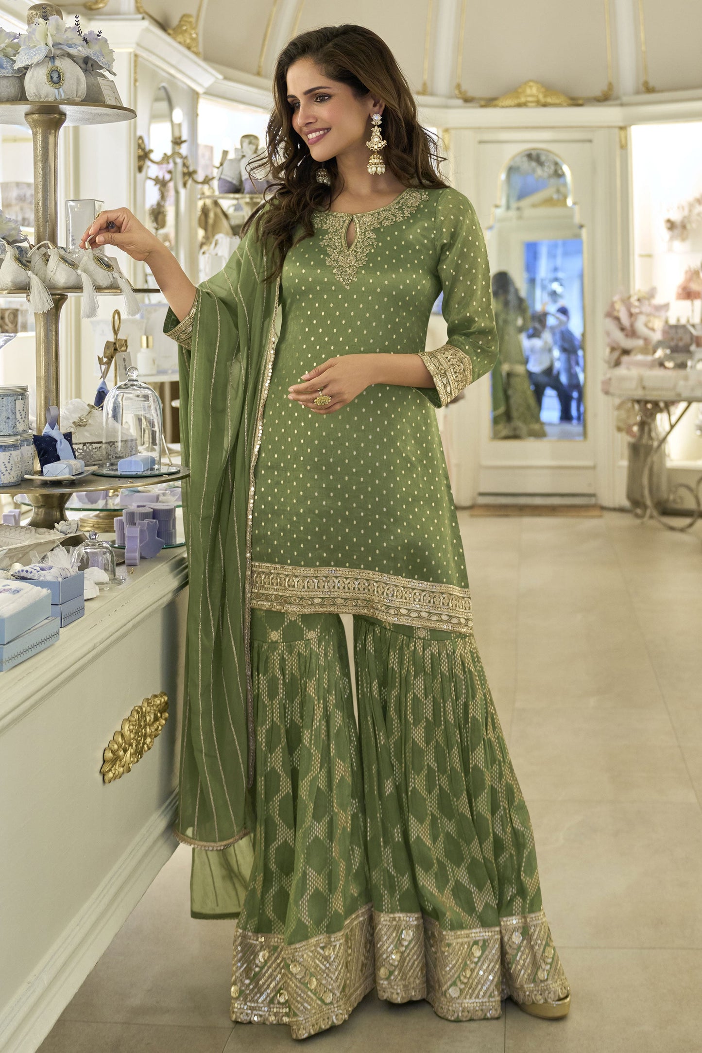 Green Readymade Embroidered Viscose Silk Sharara Suit-SS934_3_SareeButa.com