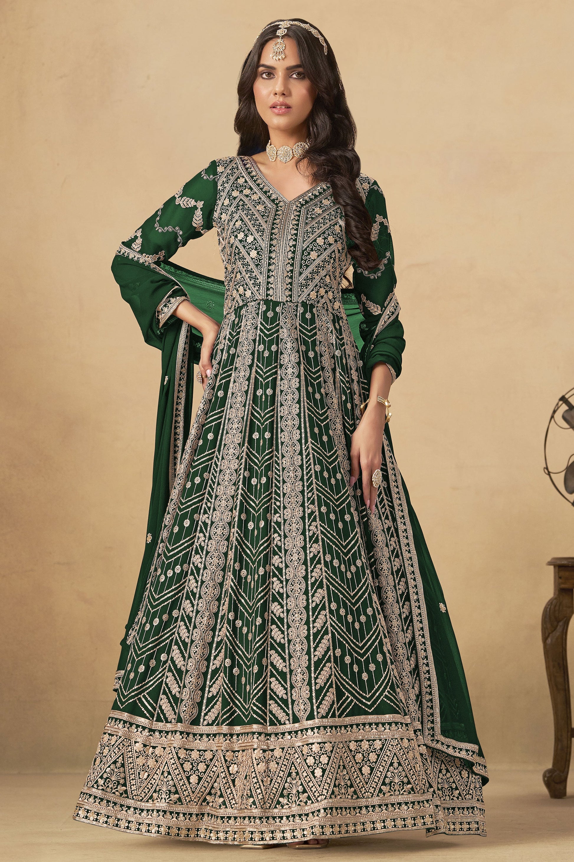 Green Readymade Georgette Gown with Dupatta-SS532_1_SareeButa.com
