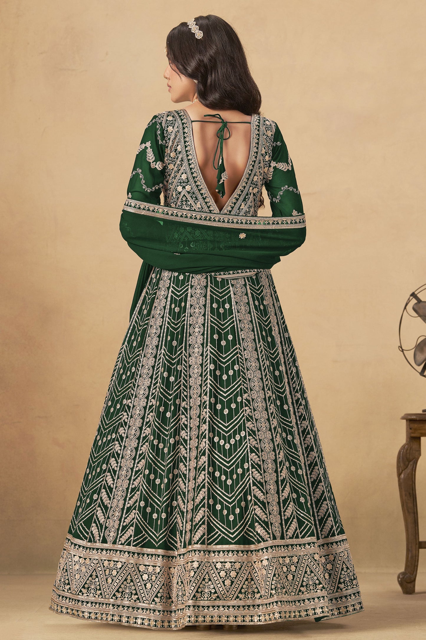 Green Readymade Georgette Gown with Dupatta-SS532_2_SareeButa.com