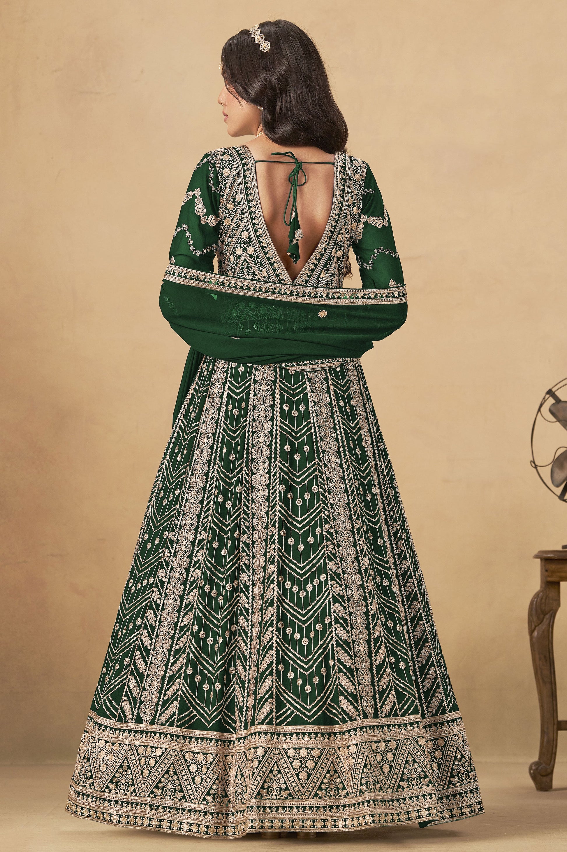 Green Readymade Georgette Gown with Dupatta-SS532_2_SareeButa.com