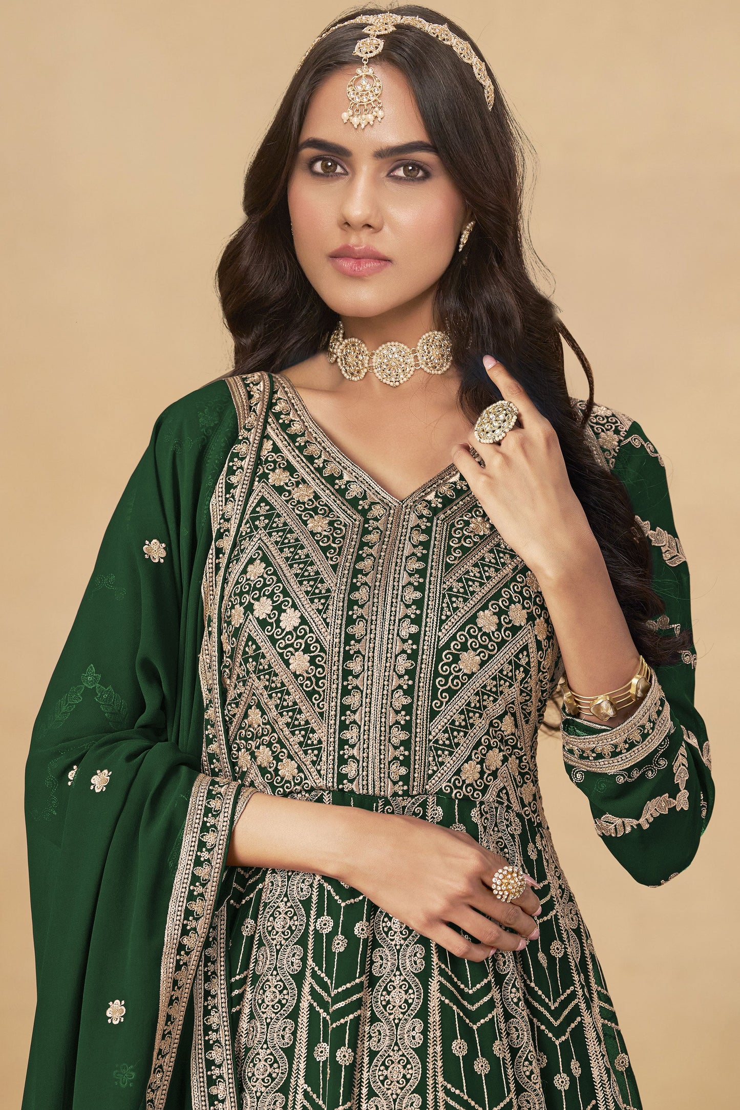 Green Readymade Georgette Gown with Dupatta-SS532_3_SareeButa.com
