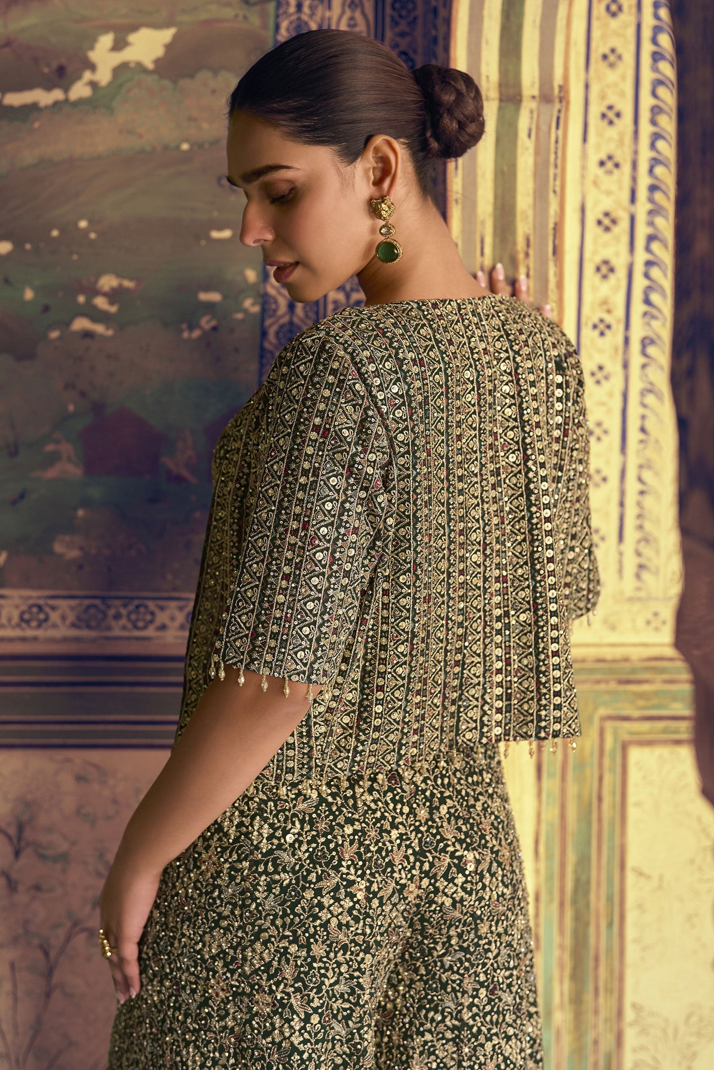 Green Readymade Georgette Palazzo Set with Jacket-SS927_3_SareeButa.com