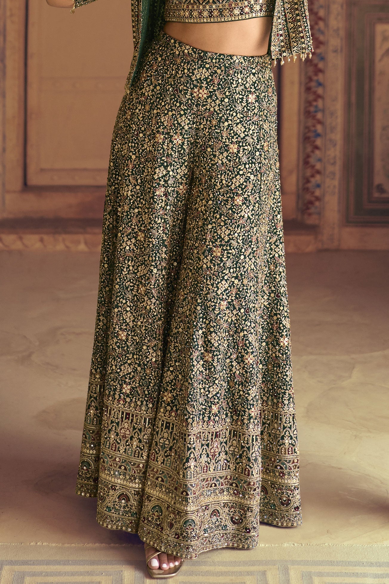 Green Readymade Georgette Palazzo Set with Jacket-SS927_4_SareeButa.com