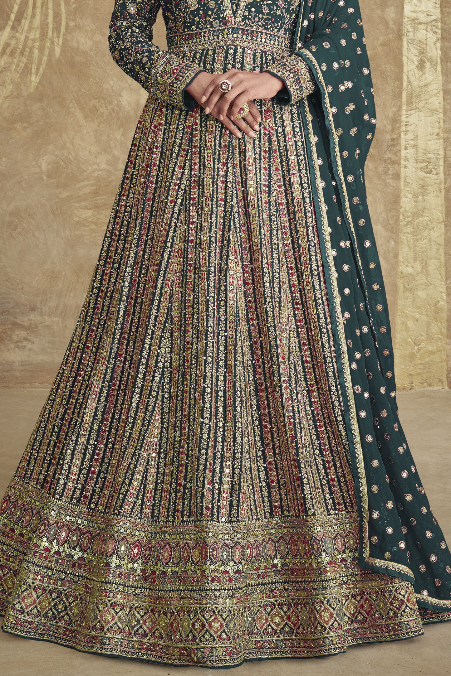 Green Readymade Heavy Work Georgette Gown with Dupatta-SS611_3_SareeButa.com