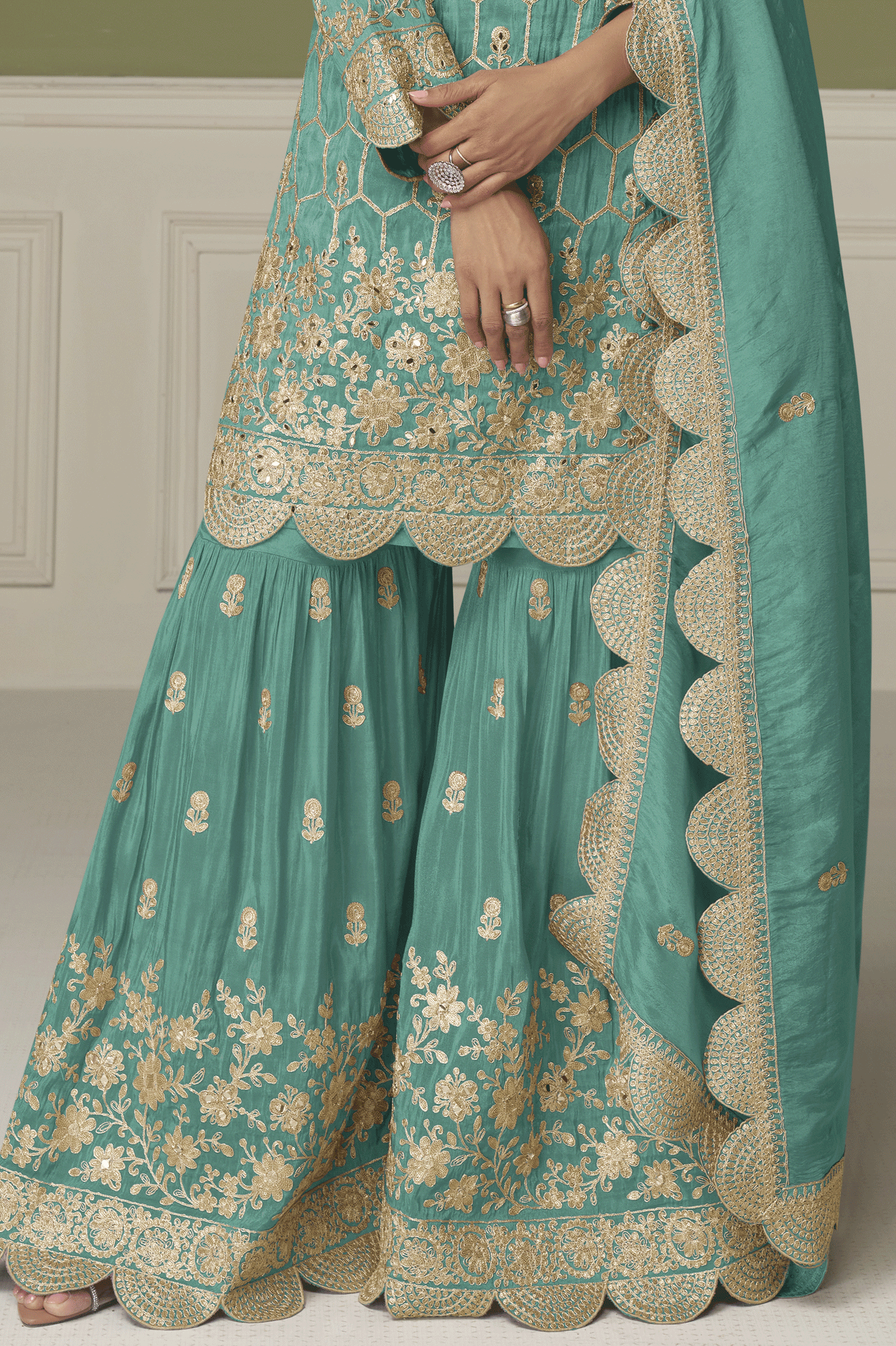 Green Readymade Heavy Work Simar Silk Sharara Suit-SS882_3_SareeButa.com