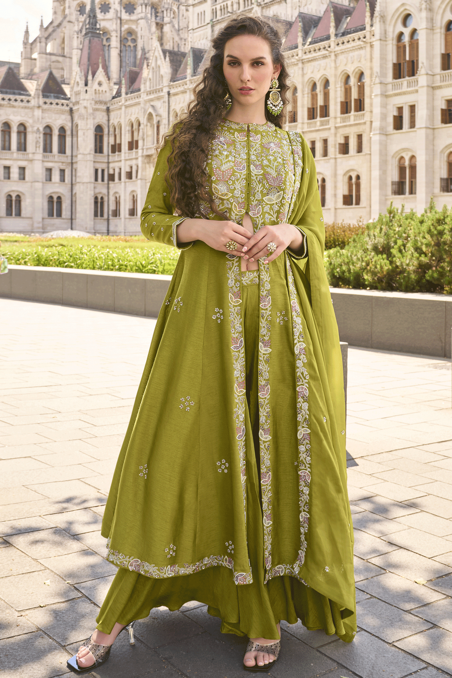 Green Readymade Organza Silk Front Slit Palazzo Suit-SS852_1_SareeButa.com