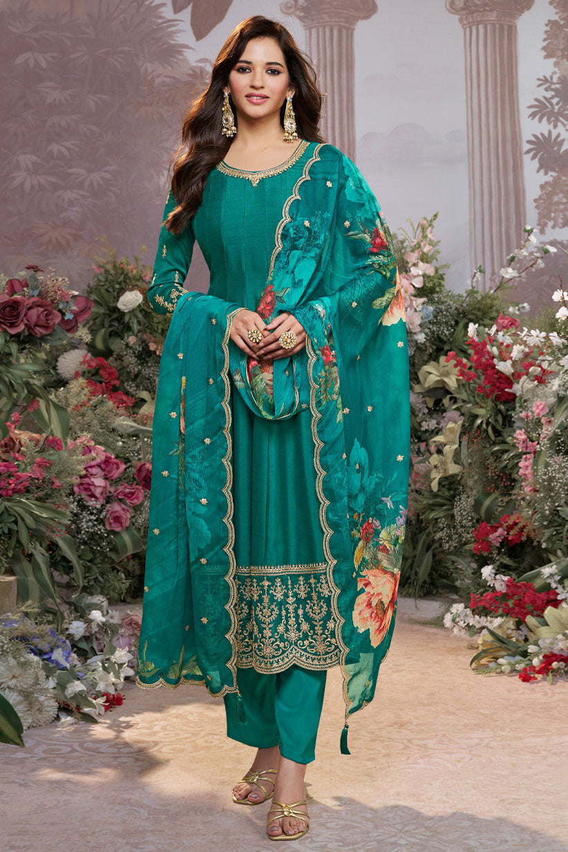 Green Readymade Silk Anarkali Suit-SS958_1_SareeButa.com