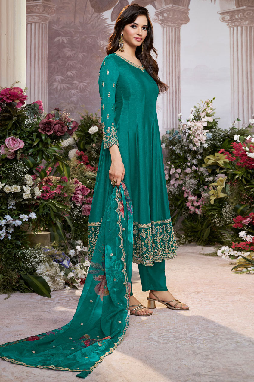 Green Readymade Silk Anarkali Suit-SS958_4_SareeButa.com