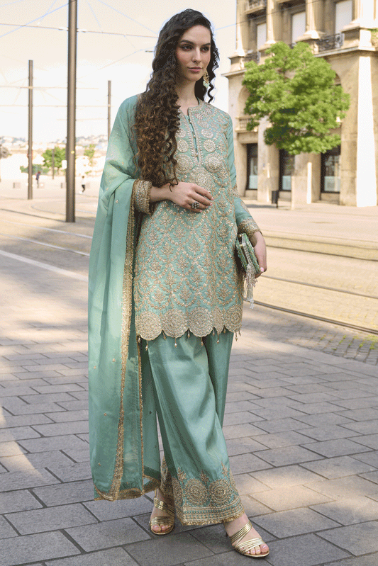 Green Readymade Simar Silk Palazzo Suit-SS626_1_SareeButa.com