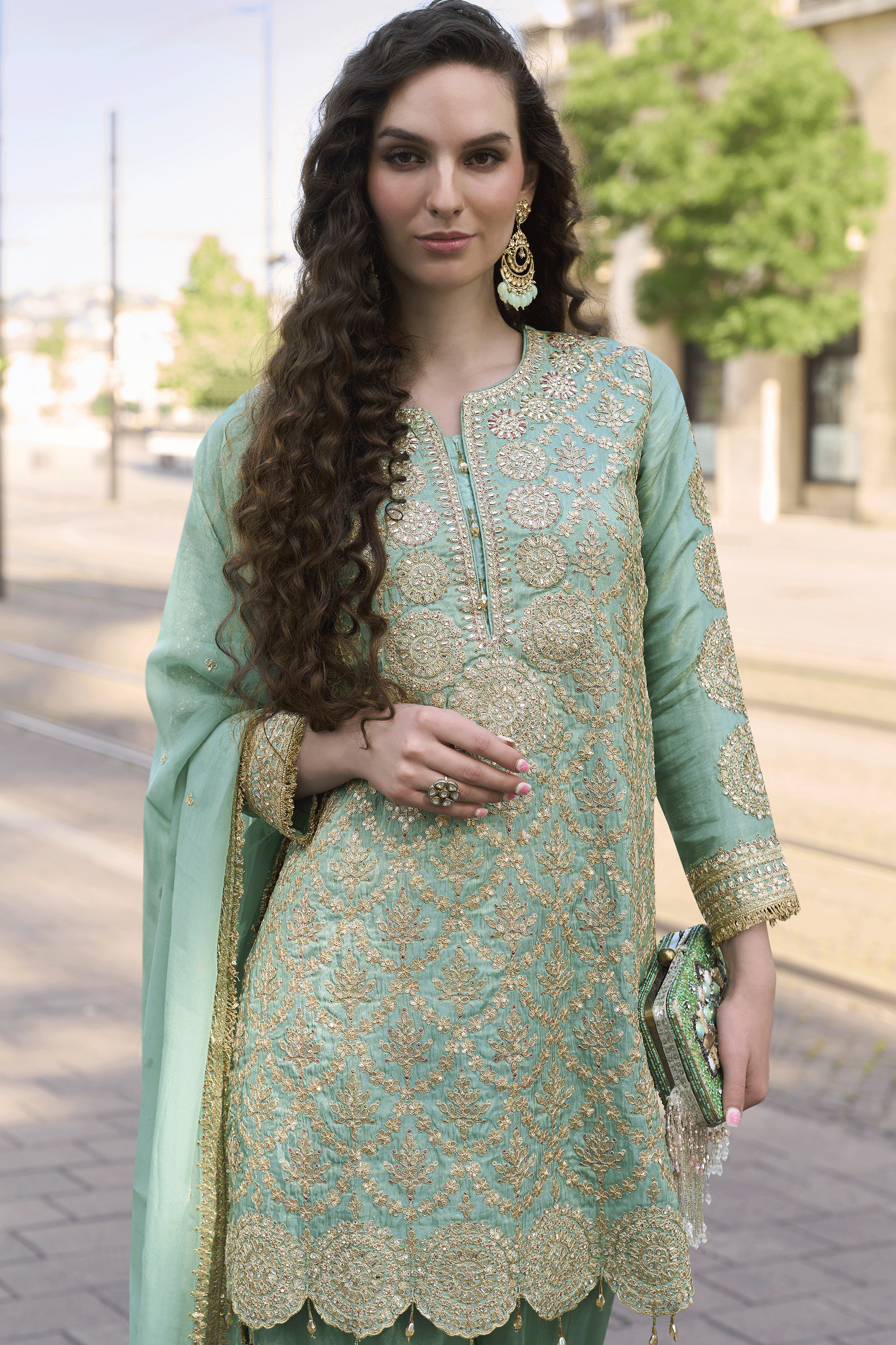 Green Readymade Simar Silk Palazzo Suit-SS626_2_SareeButa.com