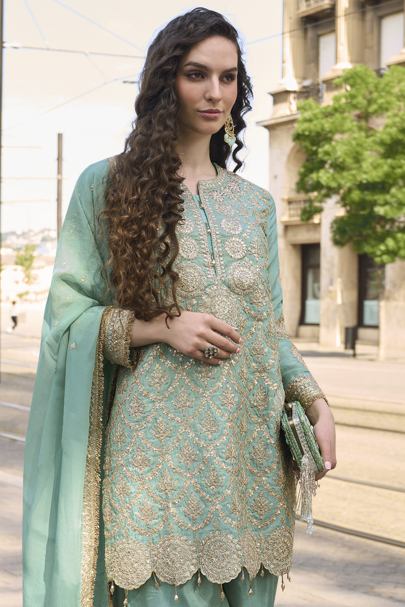 Green Readymade Simar Silk Palazzo Suit-SS626_3_SareeButa.com