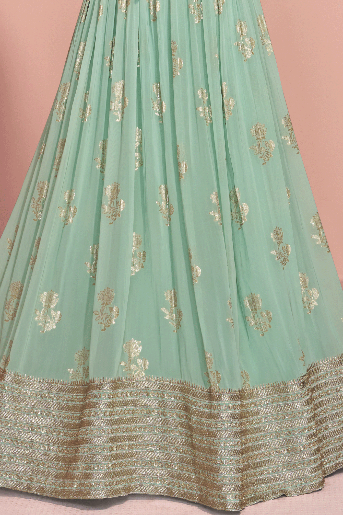 Green Readymade Viscose Silk Gown with Dupatta-SS808_4_SareeButa.com