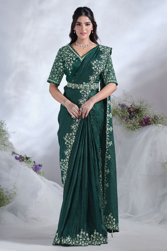 Green Satin Silk Readymade Saree-ZB133488_1_SareeButa.com