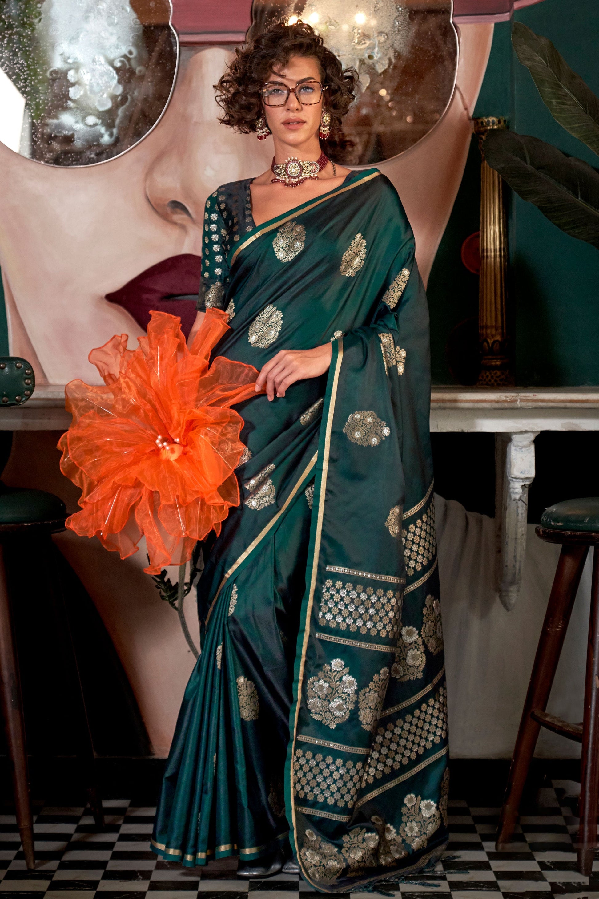 Green Satin Silk Saree-ZB132258_1