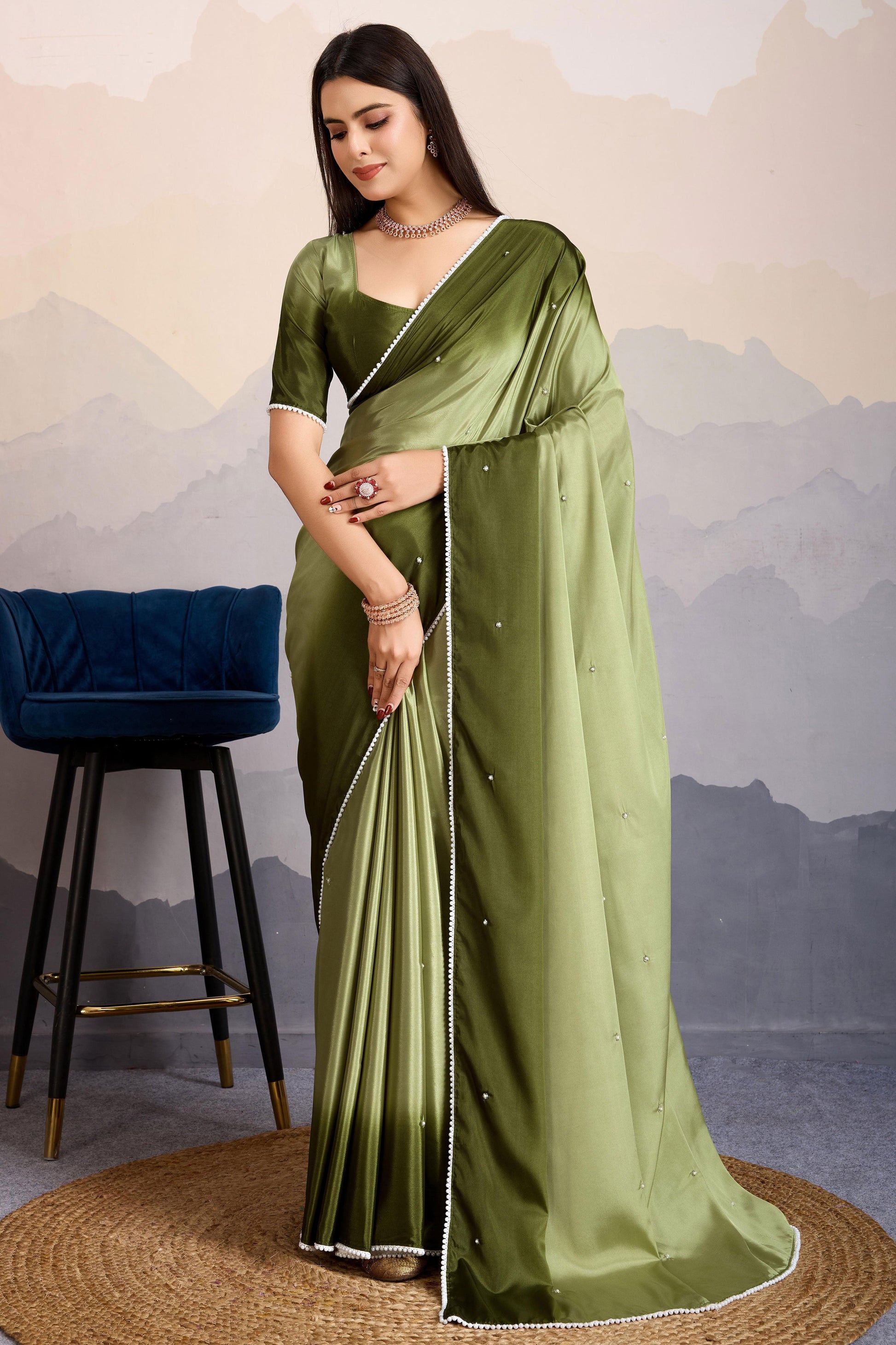 Green Shaded Satin Crepe Saree-ZB134223_1_SareeButa.com