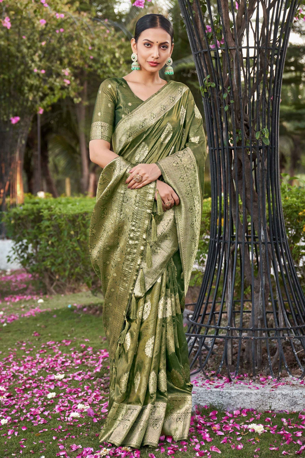 Green Shimmer Silk Saree-ZB131919_1