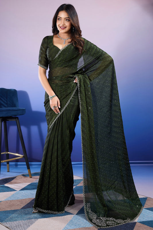 Green Stone Work Chiffon Saree-ZB133341_1_SareeButa.com