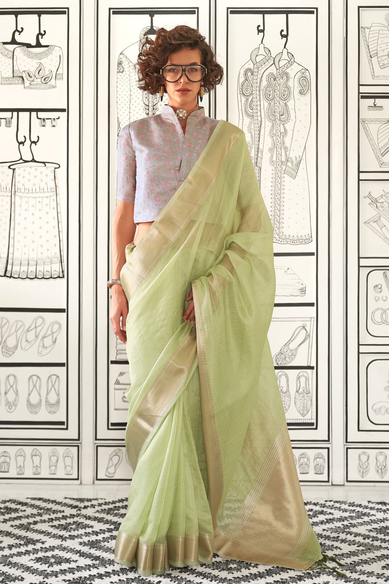 green-woven-chiffon-saree-zb132266_1_SareeButa.com