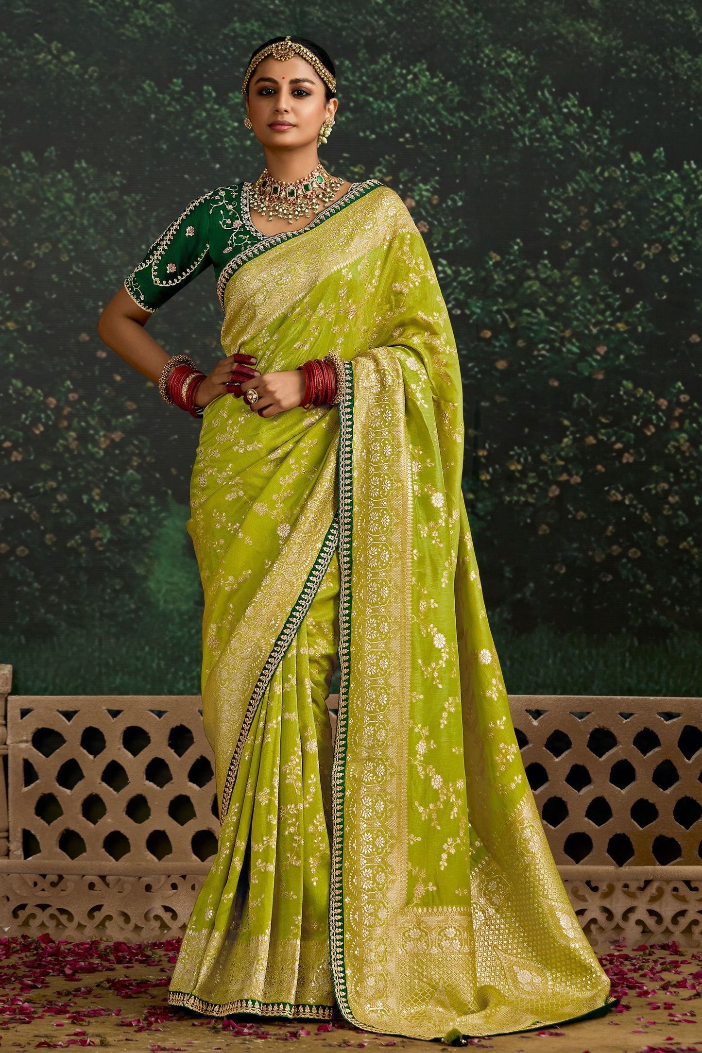 Green Woven Organza Silk Saree-ZB133224_1_SareeButa.com