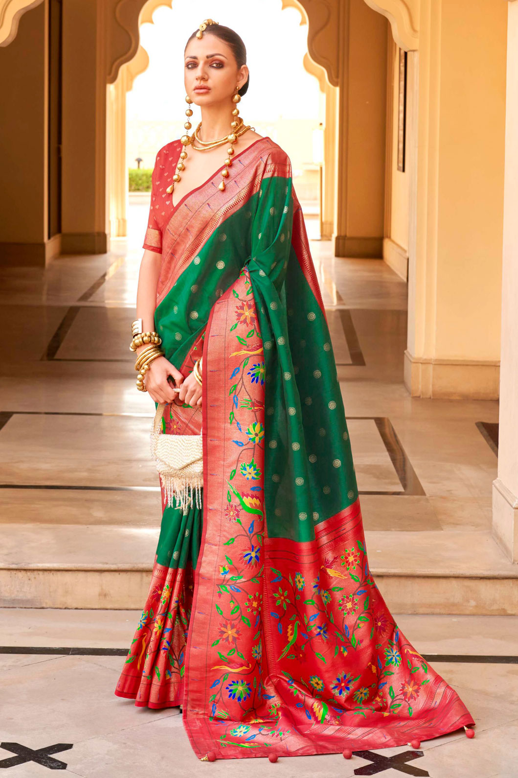 Green Woven Paithani Silk Saree-ZB131175_1