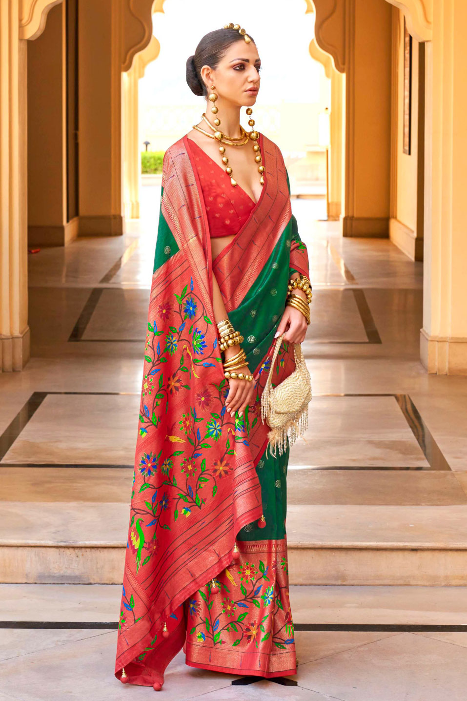 Green Woven Paithani Silk Saree-ZB131175_2