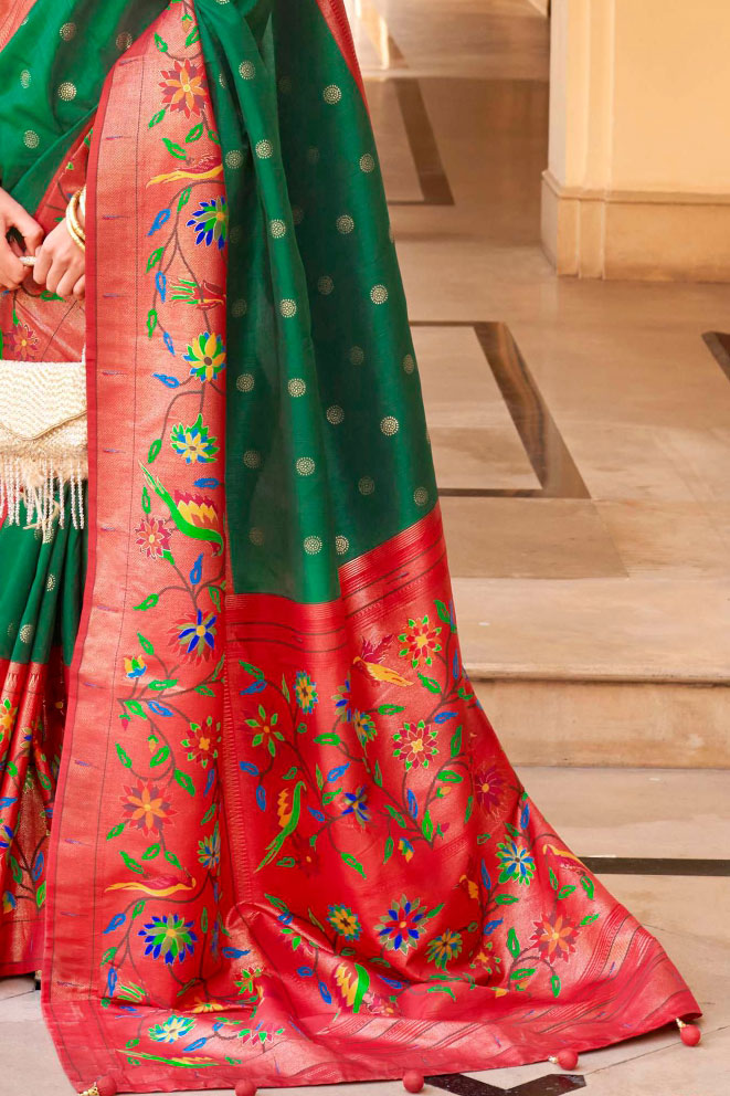 Green Woven Paithani Silk Saree-ZB131175_3