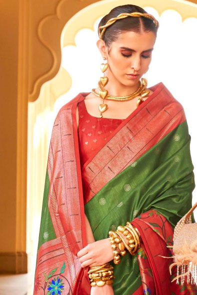 Green Woven Paithani Silk Saree-ZB131179_2