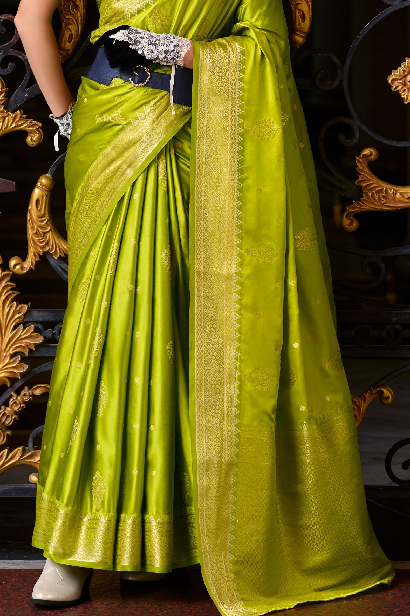 Green Woven Satin Crepe Saree-ZB133070_3_SareeButa.com