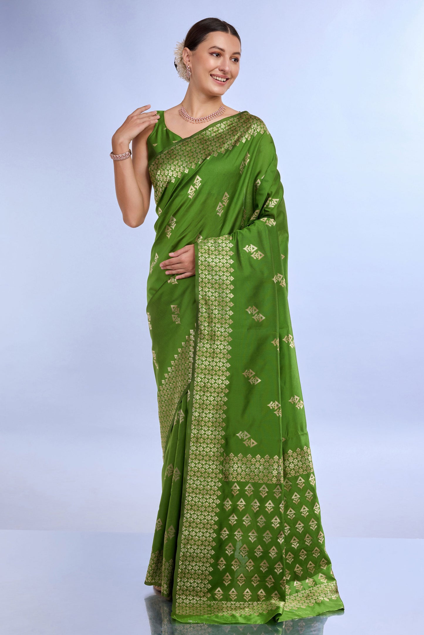 Green Woven Silk Saree-ZB132190_1