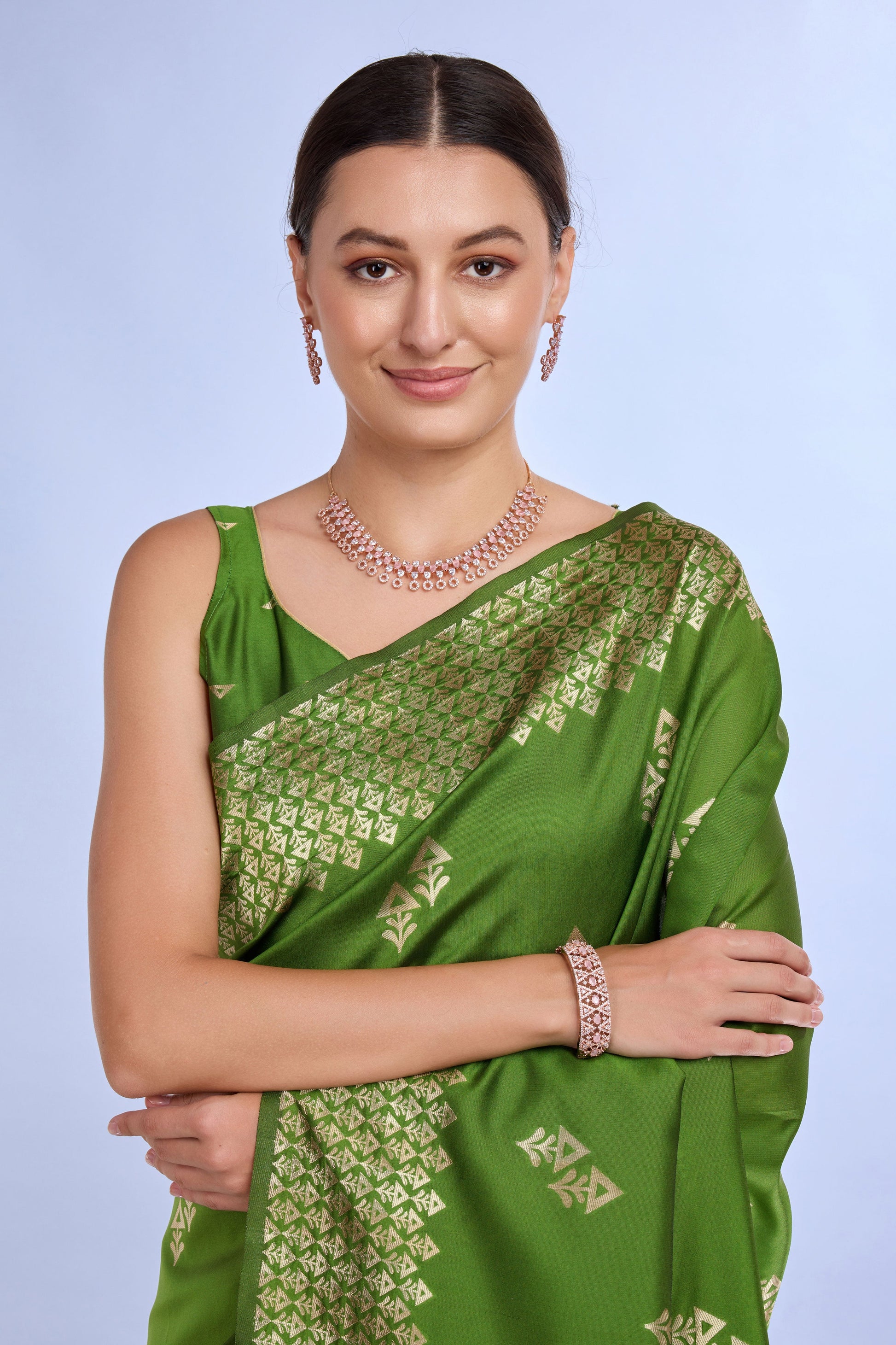 Green Woven Silk Saree-ZB132190_2