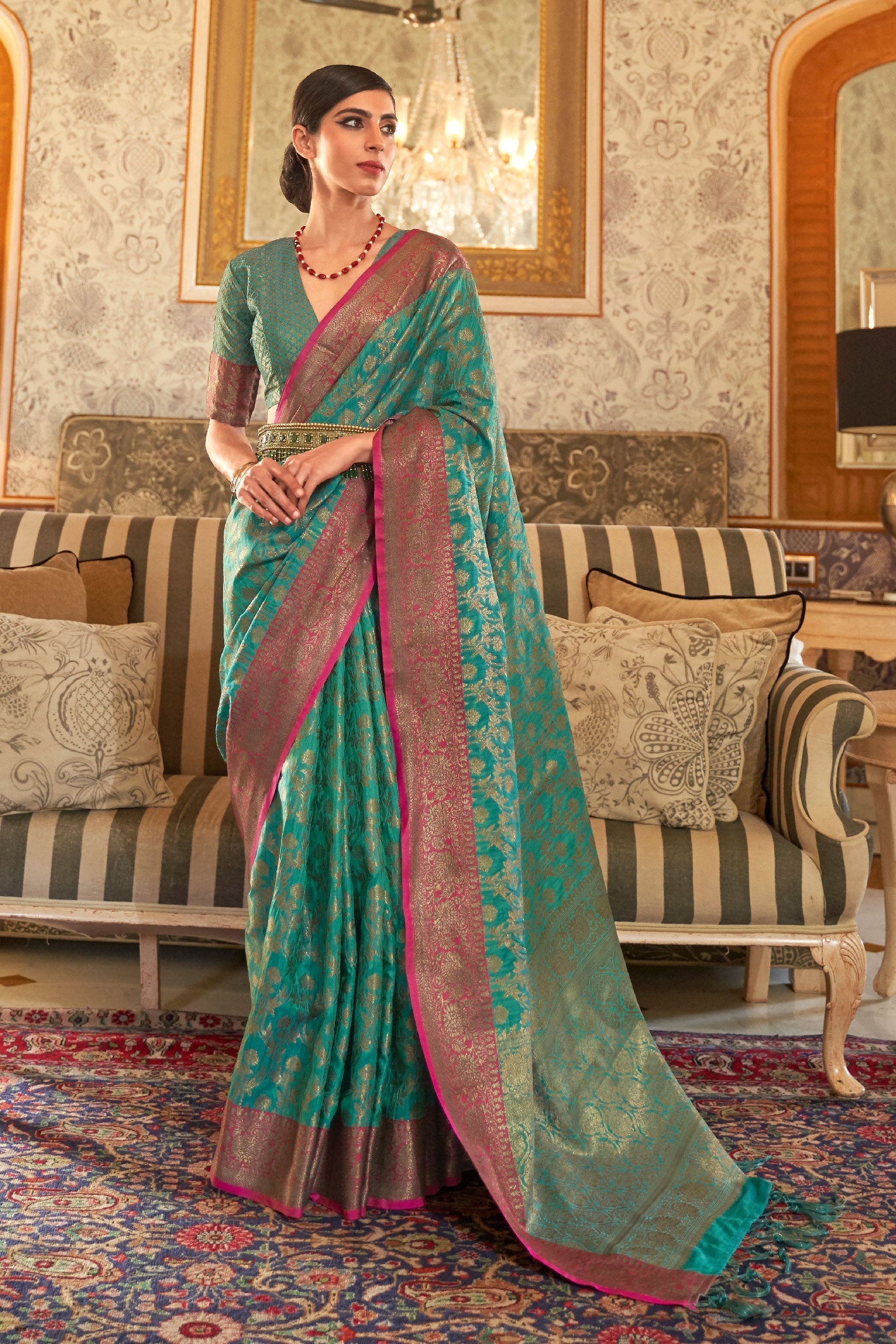 blue-green-woven-silk-saree-zb140050_1_SareeButa.com