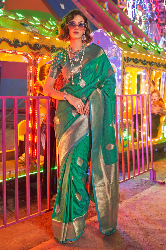 Green Woven Silk Saree-ZB140560_1