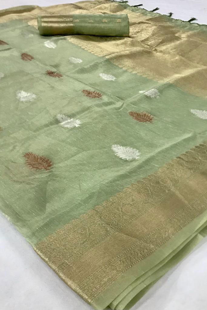 Green Woven Tissue Saree-ZB140058_3