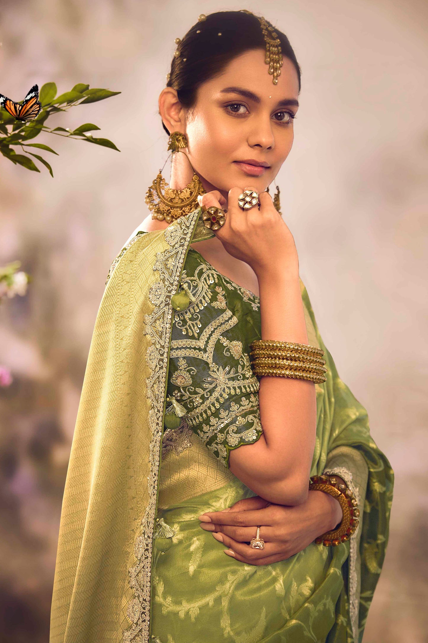 Green Woven Zari Work Silk Saree-ZB133265_3_SareeButa.com